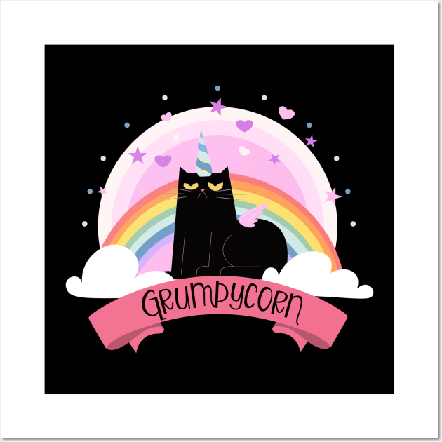 Grumpycorn Grumpy Unicorn Cat Wall Art by Bingsi